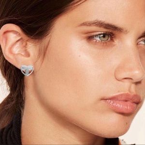 Tory Burch Silver Heart T Logo Stud Earrings